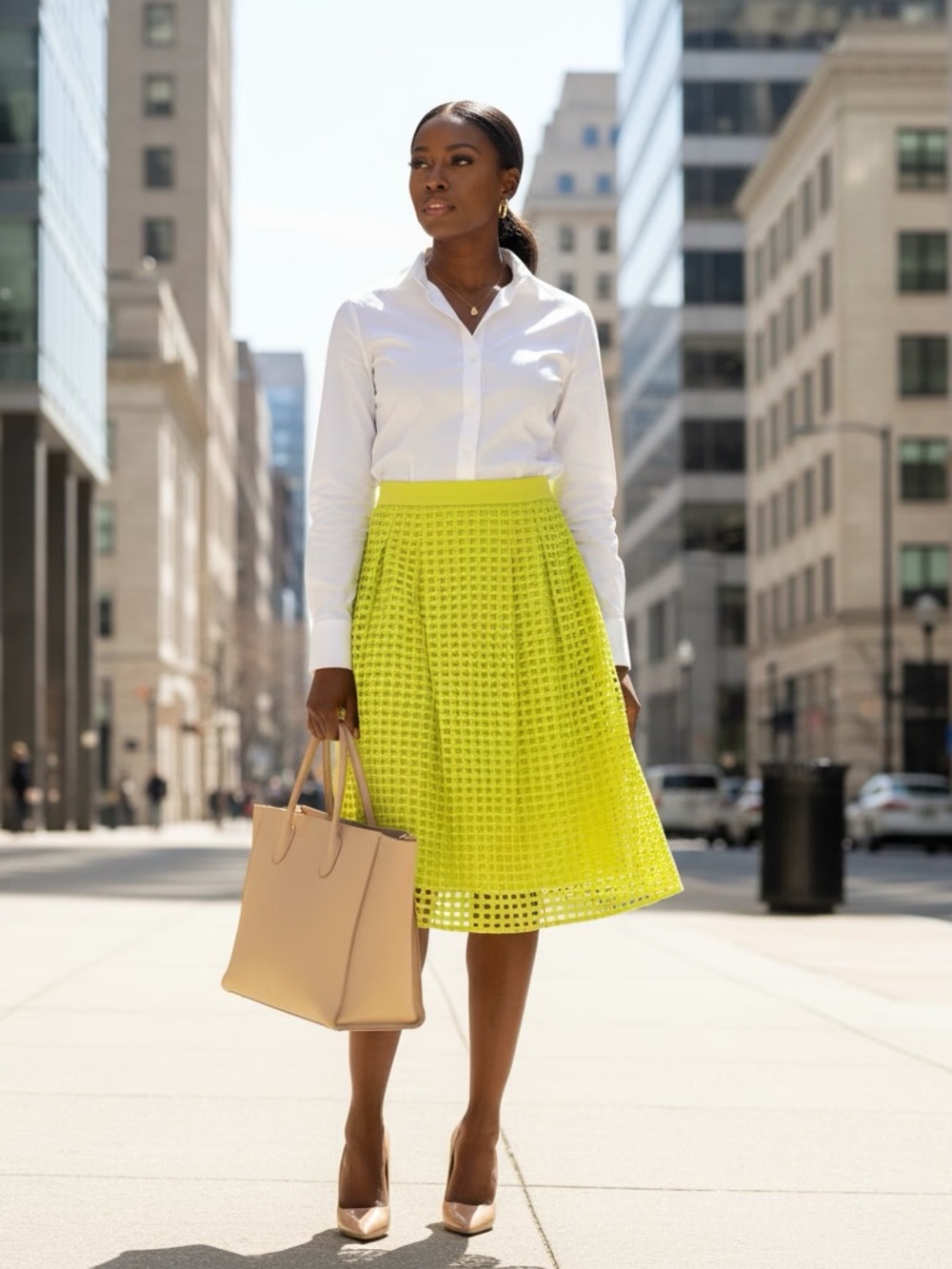 LOFT Neon Yellow Citron Geo Eyelet A-Line Skirt NWT Size 6 Chartreuse